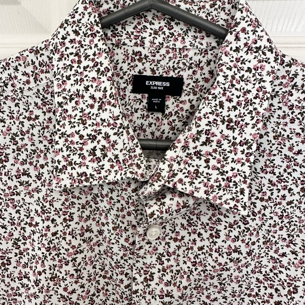 Express Men's Floral Print Shirt - White and Pink